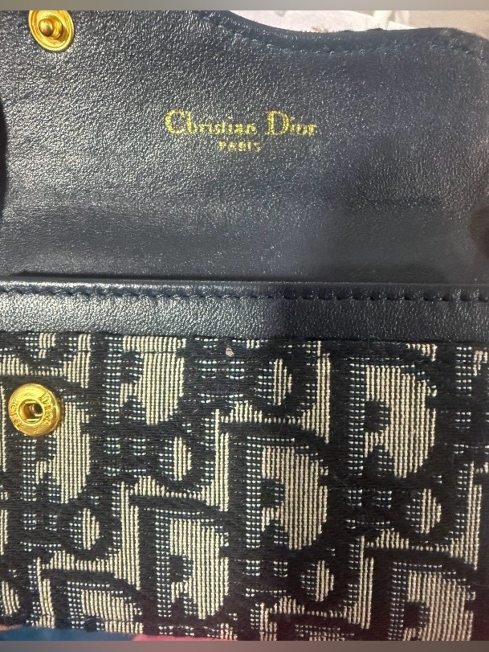 Dior Black & Beige Monogram Clasp Wallet with Gold 'D' Accent - Picture 2 of 4
